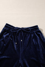 Load image into Gallery viewer, Navy Blue Solid Velvet Ruffled Two Piece Pants Set
