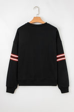 Load image into Gallery viewer, Black Varsity Baseball Bow Graphic Striped Sleeve Baggy Sweatshirt

