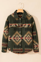 Cargar imagen en el visor de la galería, Green Aztec Print Flap Pockets Long Sleeve Shacket
