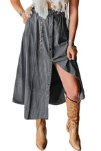 Load image into Gallery viewer, Dark Grey Fully Buttoned Long Denim Skirt
