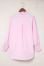 Cargar imagen en el visor de la galería, Pink Smocked Cuffed Striped Boyfriend Shirt with Pocket
