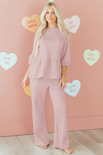 Cargar imagen en el visor de la galería, Delicacy Braided Texture Ruffle Hem Top Drawstring Loose Pants Set
