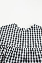 Load image into Gallery viewer, Black Checkered Puff Sleeve Tiered Loose Babydoll Blouse
