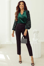 Load image into Gallery viewer, Evergreen Sequin Patchwork Sleeve Button Up Velvet Top
