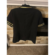 Load image into Gallery viewer, Vintage 80s Helene Blake Gold-Trim Stars Military Black Double-Breasted Blazer
