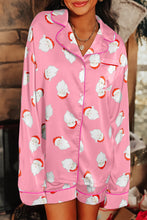 Cargar imagen en el visor de la galería, Pink Christmas Santa Claus Print Satin Shirt and Shorts Set
