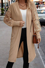 Cargar imagen en el visor de la galería, Parchment Lace Patchwork Ribbed Knit Open Front Duster Cardigan
