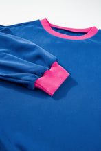 Cargar imagen en el visor de la galería, Blue Colorblock Bubble Sleeve Sweatshirt
