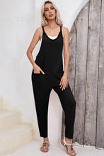 Cargar imagen en el visor de la galería, Black Side Pockets Harem Pants Sleeveless V Neck Jumpsuit
