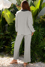 Load image into Gallery viewer, White Stripe Collared Pullover Top and Drawstring Pant Set
