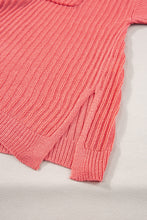 Cargar imagen en el visor de la galería, Fresh Salmon Rolled Cuffs Loose Knit Tee with Slits
