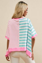 Cargar imagen en el visor de la galería, Pink Stripe Contrast Patchwork Oversized T Shirt
