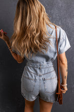 Cargar imagen en el visor de la galería, Light Blue Vintage Washed Buttons Pocketed Denim Romper
