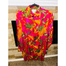 Load image into Gallery viewer, 80s Retro S. Roberts 100% Rayon Sequins Vibrant Pink Tropical Print Shirt Dress
