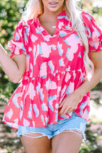 Cargar imagen en el visor de la galería, Rose Abstract Print Smocked Puff Sleeve V Neck Blouse
