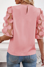 Load image into Gallery viewer, Dusty Pink Contrast Applique Mesh Half Sleeve Blouse
