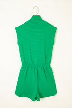 Load image into Gallery viewer, Bright Green Textured Short Sleeve Half Zip Drawstring Waist Romper
