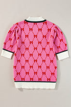 Cargar imagen en el visor de la galería, Pink Bow Print Short Sleeve Sweater top
