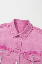 Cargar imagen en el visor de la galería, Pink Lace Patchwork Distressed Buttoned Denim Jacket
