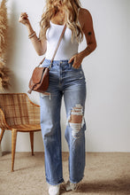 Load image into Gallery viewer, Ashleigh Blue Distressed Raw Hem Straight Leg High Waist Jeans
