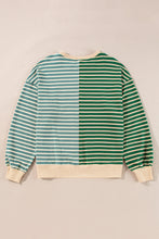 Cargar imagen en el visor de la galería, Green Stripe Casual Stripe Colorblock Drop Shoulder Oversize Sweatshirt
