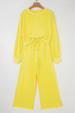 Load image into Gallery viewer, Yellow Cream Drop Shoulder Puff Sleeve Crop Pullover Drawstring Wide Leg Pants Set
