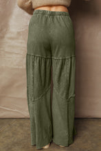 Load image into Gallery viewer, Vineyard Green Mineral Wash Tiered Wide Leg Patchwork Drawstring Pants
