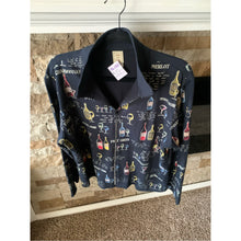 Cargar imagen en el visor de la galería, Vintage 90s Wine Print Navy Zip-Front Jacket - Merlot Bling Zipper
