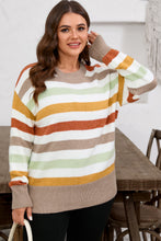 Load image into Gallery viewer, Multicolour Striped Colorblock Drop Shoulder Plus Size Sweater
