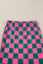 Load image into Gallery viewer, Rose Checkered Print Side Slit High Waist Midi Skirt
