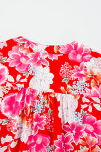 Load image into Gallery viewer, Red Floral Print High Waist V Neck Babydoll Mini Dress
