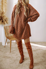 Cargar imagen en el visor de la galería, Coffee Cable Knit Drop Shoulder Loose Fit Sweater Dress
