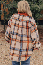 Cargar imagen en el visor de la galería, Brown Stripe Plus Size Plaid Print Collared Buttoned Jacket
