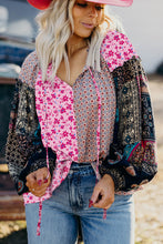 Load image into Gallery viewer, Pink Boho Mixed Floral Drop Shoulder Bubble Sleeve Blouse
