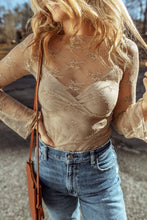 Cargar imagen en el visor de la galería, Apricot Lace Mesh Crochet Splicing Slim Fit Long Sleeve Blouse
