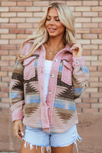 Load image into Gallery viewer, Pink Western Aztec Print Sherpa Splicing Buttoned Flap Pocket Coat
