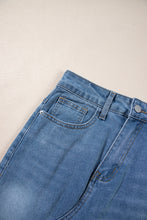 Load image into Gallery viewer, Light Blue Frayed Slit Asymmetric Denim Midi Skirt
