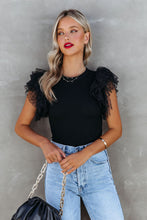 Load image into Gallery viewer, Black Polka Dot Mesh Ruffle Sleeve Knit Top
