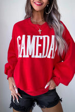 Cargar imagen en el visor de la galería, Fiery Red GAMEDAY Embroidered Patch Pattern Casual Shift Sweatshirt
