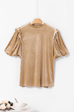 Load image into Gallery viewer, Light French Beige Frilly Puff Sleeve Mock Neck Blouse
