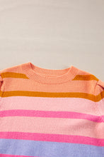 Load image into Gallery viewer, Hot Pink Colorful Stripe Bubble Short Sleeve Sweater
