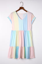 Load image into Gallery viewer, Multicolor Striped Color Block Tiered Baby Doll Mini Dress
