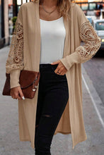 Cargar imagen en el visor de la galería, Parchment Lace Patchwork Ribbed Knit Open Front Duster Cardigan
