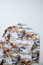 Load image into Gallery viewer, Brown Western Wild Horses Print Hollow-out High Neck Top
