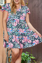 Load image into Gallery viewer, Multicolour Ric-rac Trim Short Sleeve Flared Plus Size Floral Dress
