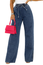 Load image into Gallery viewer, Dark Blue Drawstring Elastic Waist Wide Leg Jeans
