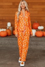Load image into Gallery viewer, Orange Halloween Print Lapel Shirt Long 2pcs Pajama Set
