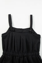 Load image into Gallery viewer, Black Knotted Straps Button Textured Drawstring Jumpsuit
