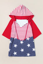 Load image into Gallery viewer, Fiery Red Stars and Stripes Print Drawstring Hooded T Shirt
