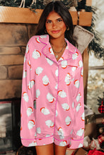 Load image into Gallery viewer, Pink Christmas Santa Claus Print Satin Shirt and Shorts Set
